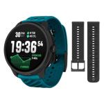 SUUNTO Race 2 GPS Sports Watch, 1.5" AMOLED Touchscreen w/Crown, Wave Blue & SUUNTO 22 ATH6 Silicone Strap All Black S+M