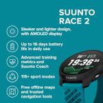 SUUNTO Race 2 GPS Sports Watch, 1.5" AMOLED Touchscreen w/Crown, Wave Blue & SUUNTO 22 ATH6 Silicone Strap All Black S+M