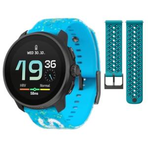 SUUNTO Race S GPS Sports Watch, 1.32" AMOLED Touchscreen w/Crown Powder Blue & SUUNTO 22 ATH8 Silicone Strap Wave Blue S+M