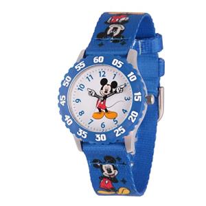 Disney WDS000099 Kids' W000232 Mickey Mouse Stainless Steel Time Teacher Watch with Blue Nylon Band
