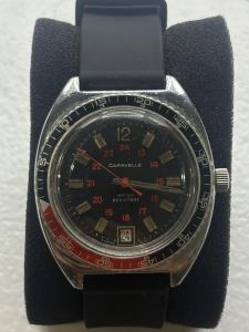 Vintage 1976 Caravelle Black Red Devil Diver Swiss Runs Rare Coke