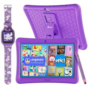 Contixo K102 10" Android Tablet and KW1 Kids Smartwatch - 32GB, Includes 80+ Disney Storybooks, Educational Watch with Games, Camera, Music Player, Alarm, Customizable Wallpaper, Purple