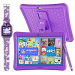 Contixo K102 10" Android Tablet and KW1 Kids Smartwatch - 32GB, Includes 80+ Disney Storybooks, Educational Watch with Games, Camera, Music Player, Alarm, Customizable Wallpaper, Purple