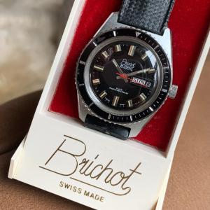 NOS Vintage 70's Brichot Automatic Day Date 40mm Skin Diver Wrtistwatch