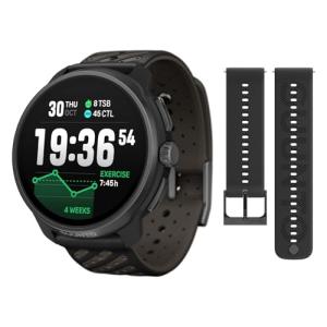 SUUNTO Race 2 GPS Sports Watch, 1.5" AMOLED Touchscreen w/Crown, Titanium Black & SUUNTO 22 ATH6 Silicone Strap All Black S+M
