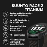 SUUNTO Race 2 GPS Sports Watch, 1.5" AMOLED Touchscreen w/Crown, Titanium Black & SUUNTO 22 ATH6 Silicone Strap All Black S+M