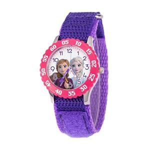 Disney Frozen Watch for Girls with Elsa and Anna - Kids Watch 3-5 Years - Frozen Watches Elsa and Anna for Kids - Toddler Girls Toys - Pink Bezel & Purple Nylon Strap - Toddler 3-5