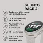 SUUNTO Race 2 GPS Sports Watch, 1.5" AMOLED Touchscreen w/Crown, Feather Grey & SUUNTO 22 ATH6 Silicone Strap All Black S+M
