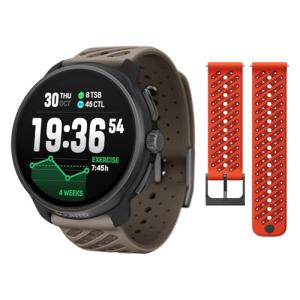 SUUNTO Race 2 GPS Sports Watch, 1.5" AMOLED Touchscreen w/Crown, Titanium Trail & SUUNTO 22 ATH8 Silicone Strap Orange S+M