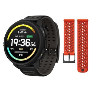 SUUNTO Vertical 2 GPS Sport Watch with 1.5” AMOLED Touchscreen, Black & SUUNTO 22 ATH8 Silicone Strap Orange S+M