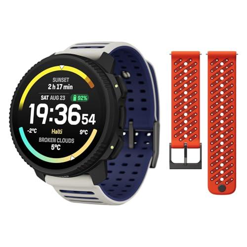 SUUNTO Vertical 2 GPS Sport Watch with 1.5” AMOLED Touchscreen, Arctic Gray & SUUNTO 22 ATH8 Silicone Strap Orange S+M