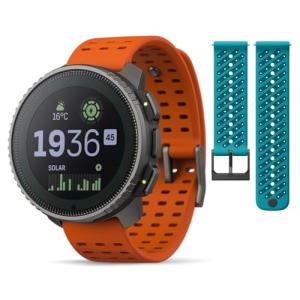 SUUNTO Vertical Adventure GPS Watch w/Offline Maps Titanium Solar Canyon & SUUNTO 22 ATH8 Silicone Strap Wave Blue S+M