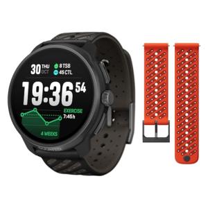 SUUNTO Race 2 GPS Sports Watch, 1.5" AMOLED Touchscreen w/Crown, Titanium Black & SUUNTO 22 ATH8 Silicone Strap Orange S+M