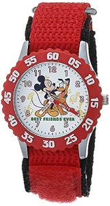 Disney Mickey Mouse Boys' Bezel Stainless Steel Time Teacher Analog Nylon Strap Watch