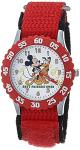 Disney Mickey Mouse Boys' Bezel Stainless Steel Time Teacher Analog Nylon Strap Watch