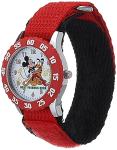 Disney Mickey Mouse Boys' Bezel Stainless Steel Time Teacher Analog Nylon Strap Watch
