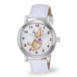 Disney Winnie The Pooh Watch for Women – Featuring Classic Rabbit Character Dial – for Fans and Collectors – Silver-Tone Case, White Dial, and White Faux Leather Strap