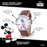 Disney Goofy Face Watch Men, Fun & Stylish Watches for Men, Vintage-Inspired Design Fans - Classic 's Watches with Brown Leather Strap, White Dial & Metal Case