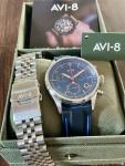 NWOT Rare Model Avi-8 Lafayette Chronograph w Extra Avi-8 S/S Bracelet and Box