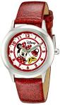Disney Minnie Mouse Watch for Girls – Cute Minnie Watch for Kids 3-5 with Stainless Steel Bezel & Red Leather Strap – Adorable Mouse Watches Toddlers & Young Girls – Gift Fans