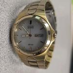 Citizen Eco-Drive WR 100 Gold Tone Bracelet Lume Day-Date Watch Men Solar RUNS