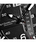Stuhrling Original Mens Leather Watch -Aviation Watch, Quick-Set Day-Date Leather Band with Steel Rivets,