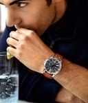 Stuhrling Original Mens Leather Watch -Aviation Watch, Quick-Set Day-Date Leather Band with Steel Rivets,