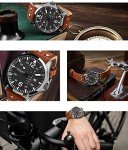 Stuhrling Original Mens Leather Watch -Aviation Watch, Quick-Set Day-Date Leather Band with Steel Rivets,