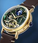 Original Thomas Earnshaw GREEN GLIMMER Watch Dual Time Date Open Heart automatic