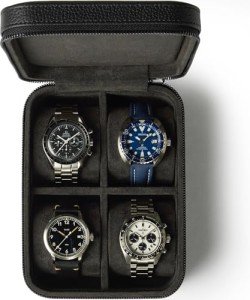 Stylish Black Leather Watch Box with 4 Compartments