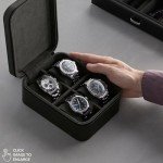 Stylish Black Leather Watch Box with 4 Compartments