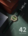 Men's Luxury Green Leather Watch with Gold Dragon