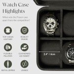 Stylish Black Leather Watch Box with 4 Compartments