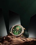 Men's Luxury Green Leather Watch with Gold Dragon