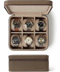TAWBURY Luxury Leather Travel Watch Case with 6 Compartments