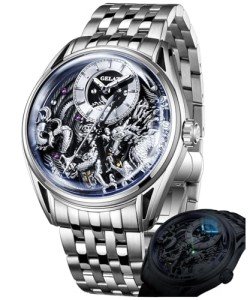 OUPINKE Men's Automatic Skeleton Watch with Sapphire Glass