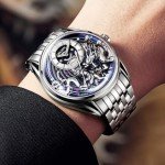 OUPINKE Men's Automatic Skeleton Watch with Sapphire Glass