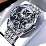 OUPINKE Men's Automatic Skeleton Watch with Sapphire Glass