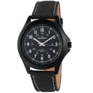 Peugeot Black Aviator Watch with Canvas Strap