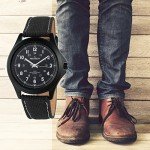 Peugeot Black Aviator Watch with Canvas Strap