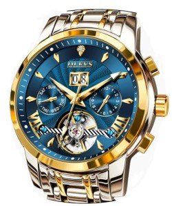 Luxury Blue Gold Stainless Steel Automatic Watch