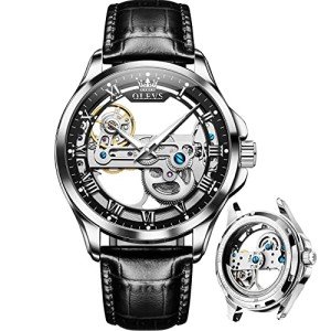 OLEVS Men's Skeleton Automatic Watch - Waterproof Leather
