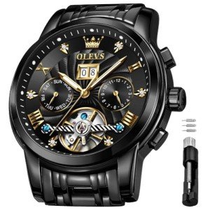 OLEVS Men's Blue Skeleton Mechanical Watch