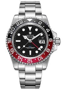 Luxury Men's GMT Automatic Watch, Waterproof, Black Red