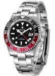 Luxury Men's GMT Automatic Watch, Waterproof, Black Red