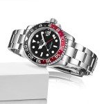 Luxury Men's GMT Automatic Watch, Waterproof, Black Red