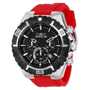 Invicta Aviator 49mm Chronograph Black Dial Red Silicone Band Men's Watch 37631