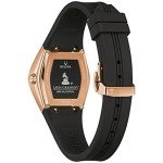 Bulova Latin Grammy Gemini Quartz Rose Gold Stainless Steel Accent with Curved Mineral Crystal and Black Silicone Strap Watch, Ladies