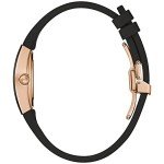 Bulova Latin Grammy Gemini Quartz Rose Gold Stainless Steel Accent with Curved Mineral Crystal and Black Silicone Strap Watch, Ladies