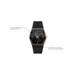 Bulova Latin Grammy Gemini Quartz Rose Gold Stainless Steel Accent with Curved Mineral Crystal and Black Silicone Strap Watch, Ladies